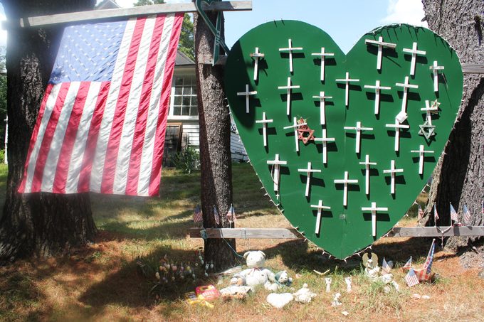 A memorial to the 26 victims of the December 14, 2012 shootings in Sandy Hook, CT.