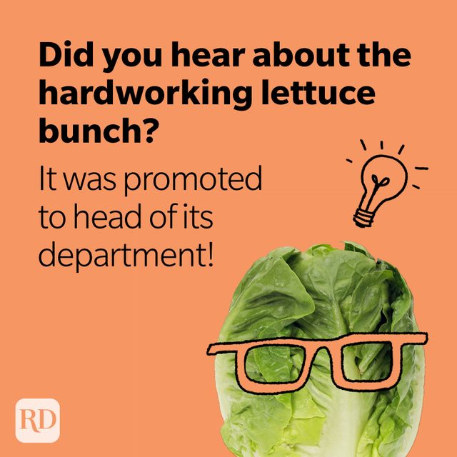 Head of lettuce wearing glasses with lightbulb over head