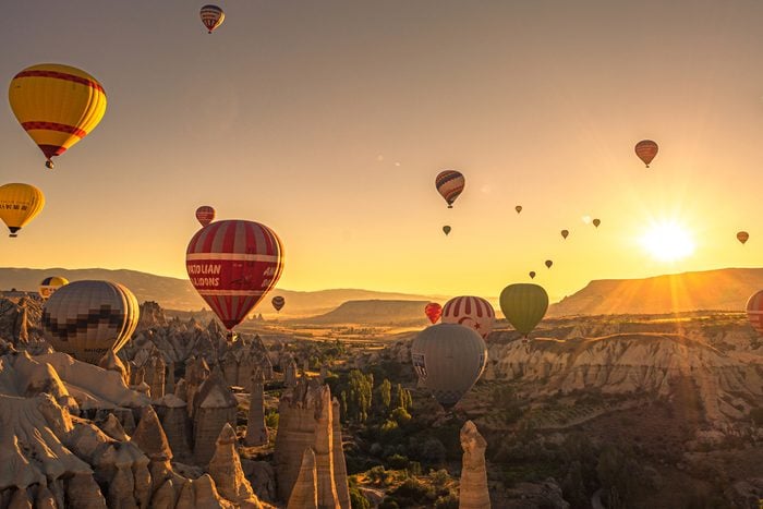 Hot Air Balloons Fly Over Cappadocia, Turkey