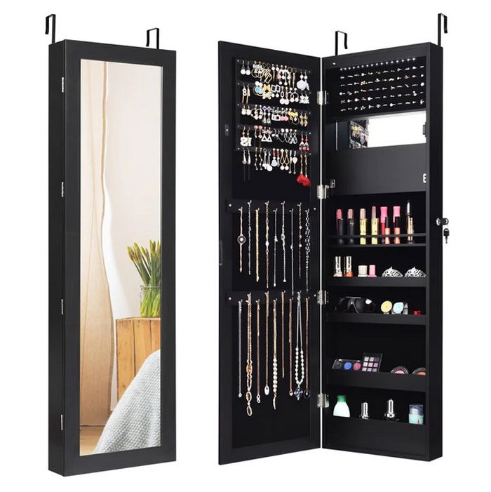Costway Lockable Mirror Jewelry Cabinet Armoire Organizer Wall Door