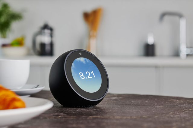 Amazon Echo Spot on a kitchen counter