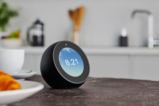 Amazon Echo Spot on a kitchen counter