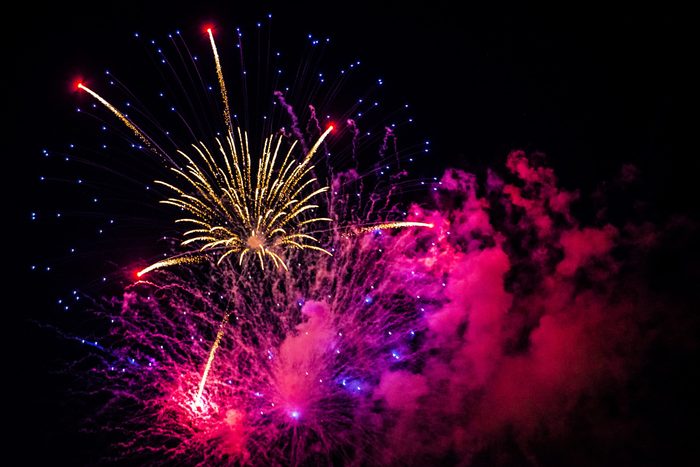 Pink, purple, and white Fourth of July fireworks