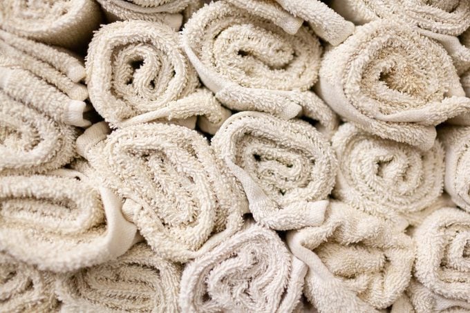 Closeup of rolled towels