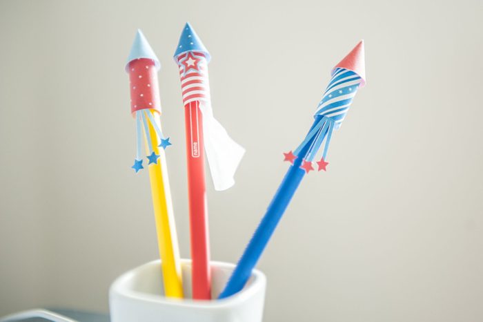 Fourth of July Paper Firework Rocket Pencil Toppers