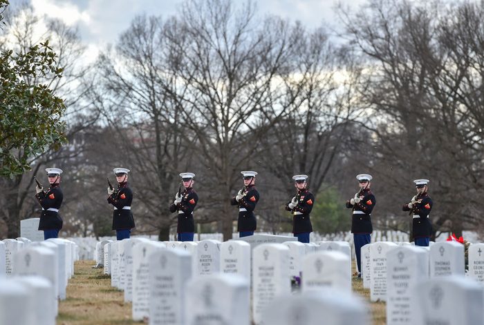 ARLINGTON, VA - JANUARY 23: The Marines firing squad salutes re