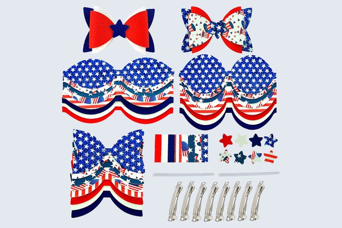 July Fourth Independence Day Faux Leather Hair Bows Diy Crafts Making Kit