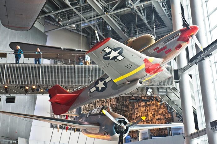 planes hanging inside WWII museum in New Orleans, LA