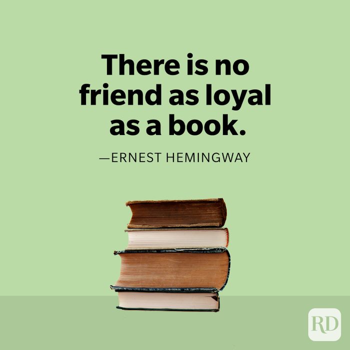 Ernest hemingway quote with stack of books