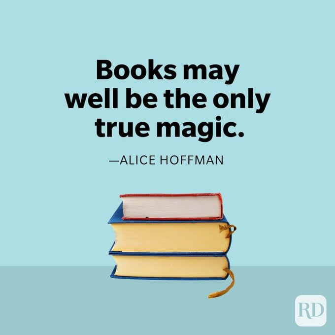 Alice Hoffman quote with stack of books