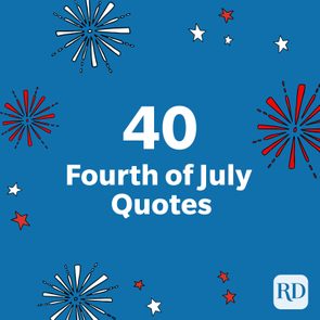 40 Fourth of July quotes - with firework and star illustrations on blue