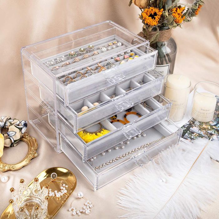Acrylic Jewelry Box Organizer Earring Storage Case with 4 Vertical