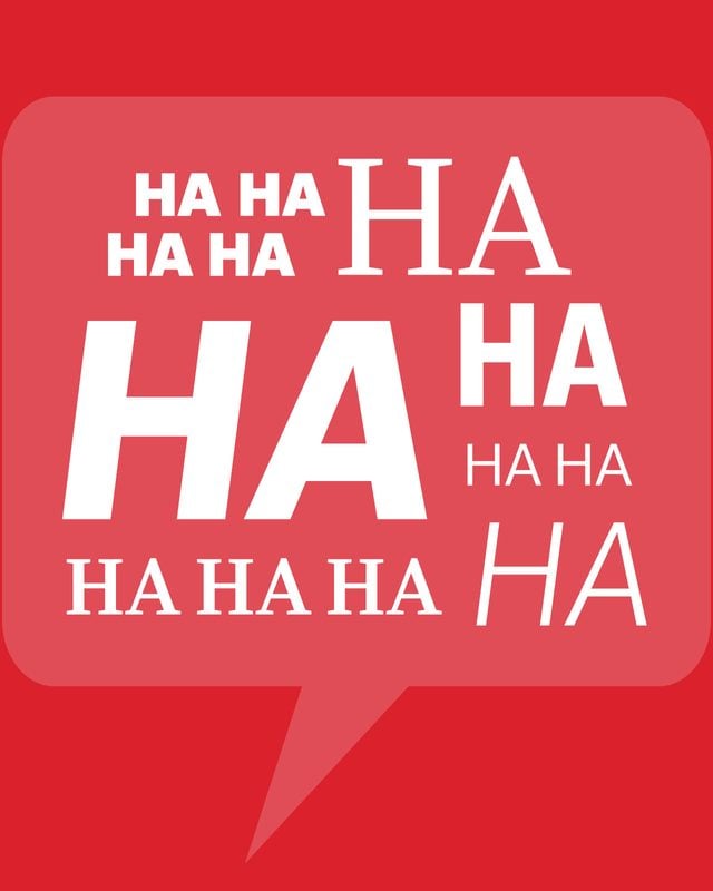 Speech bubble with "ha"s on red