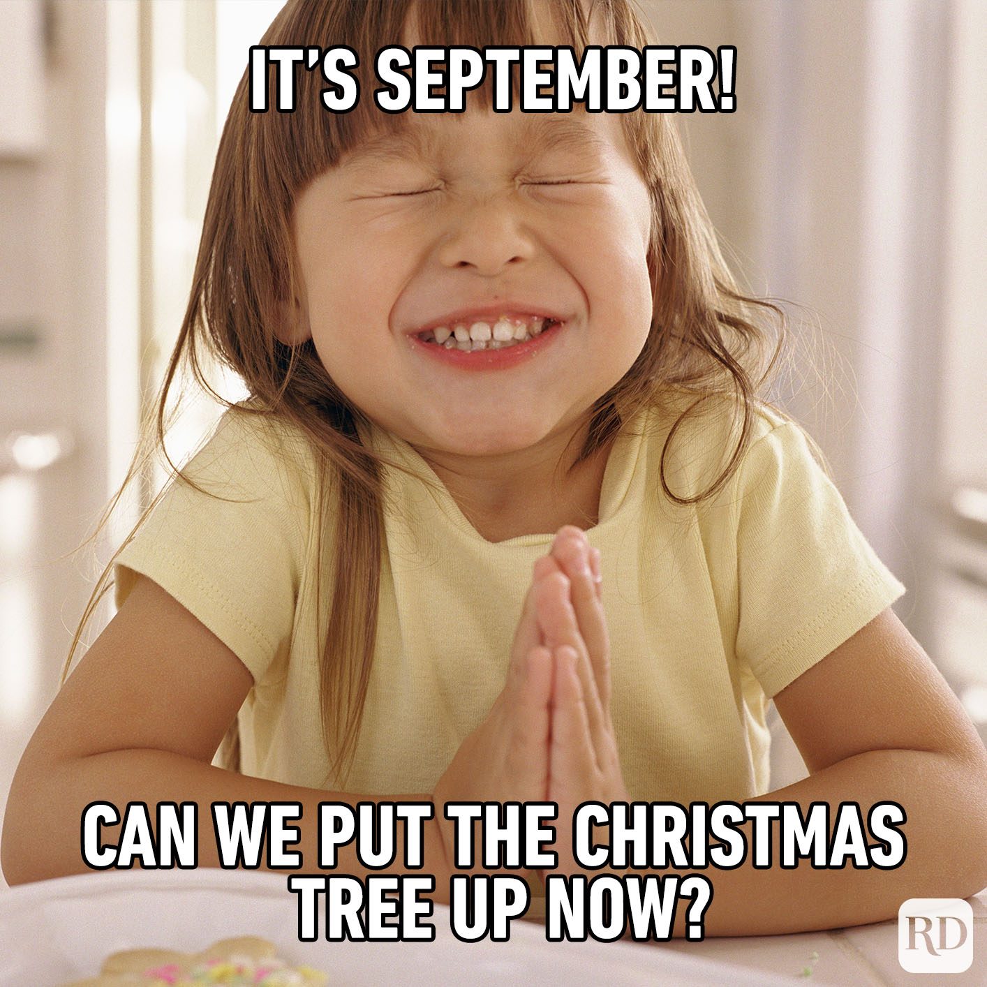 Meme text: It’s September! Can we put the Christmas tree up now?