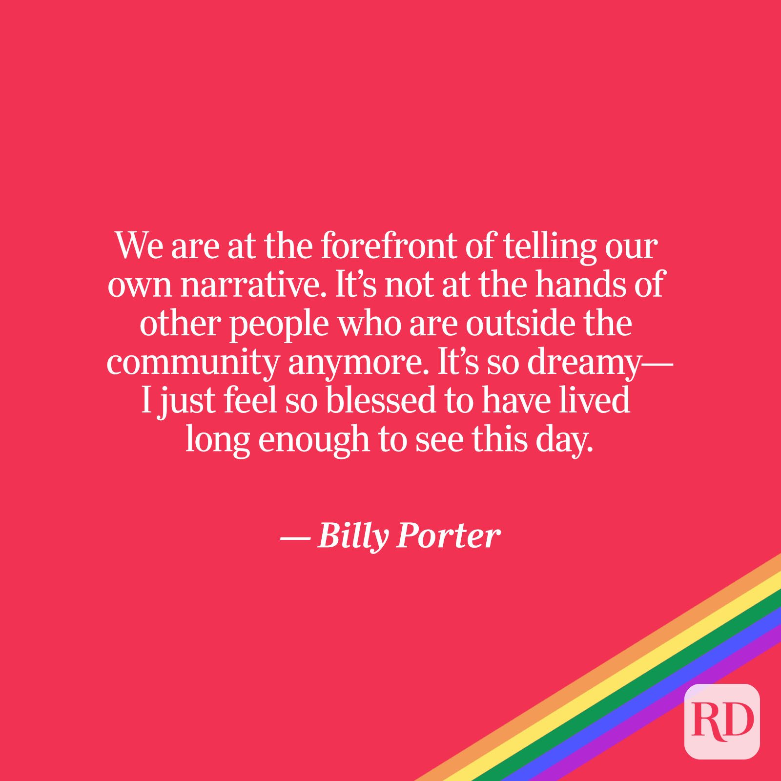 Porter quote on red with rainbow accent