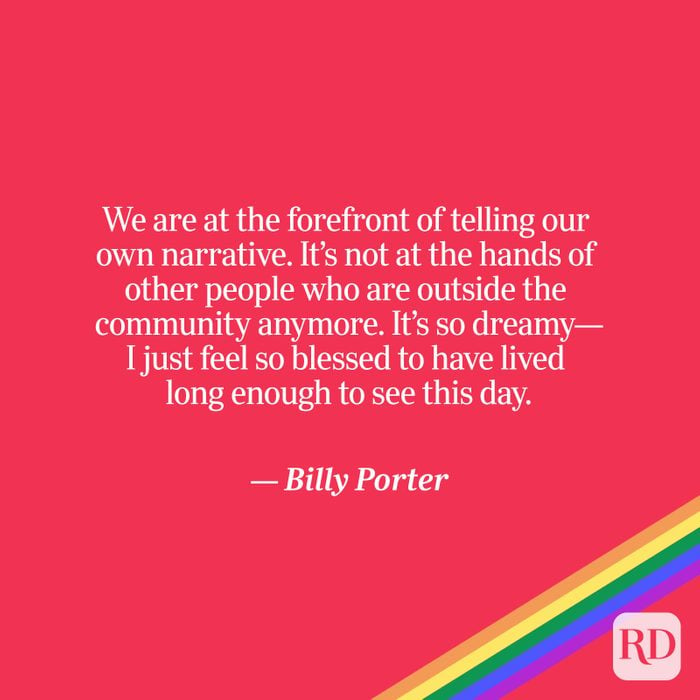 Porter quote on red with rainbow accent