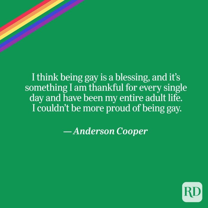 Cooper quote on green with rainbow accent