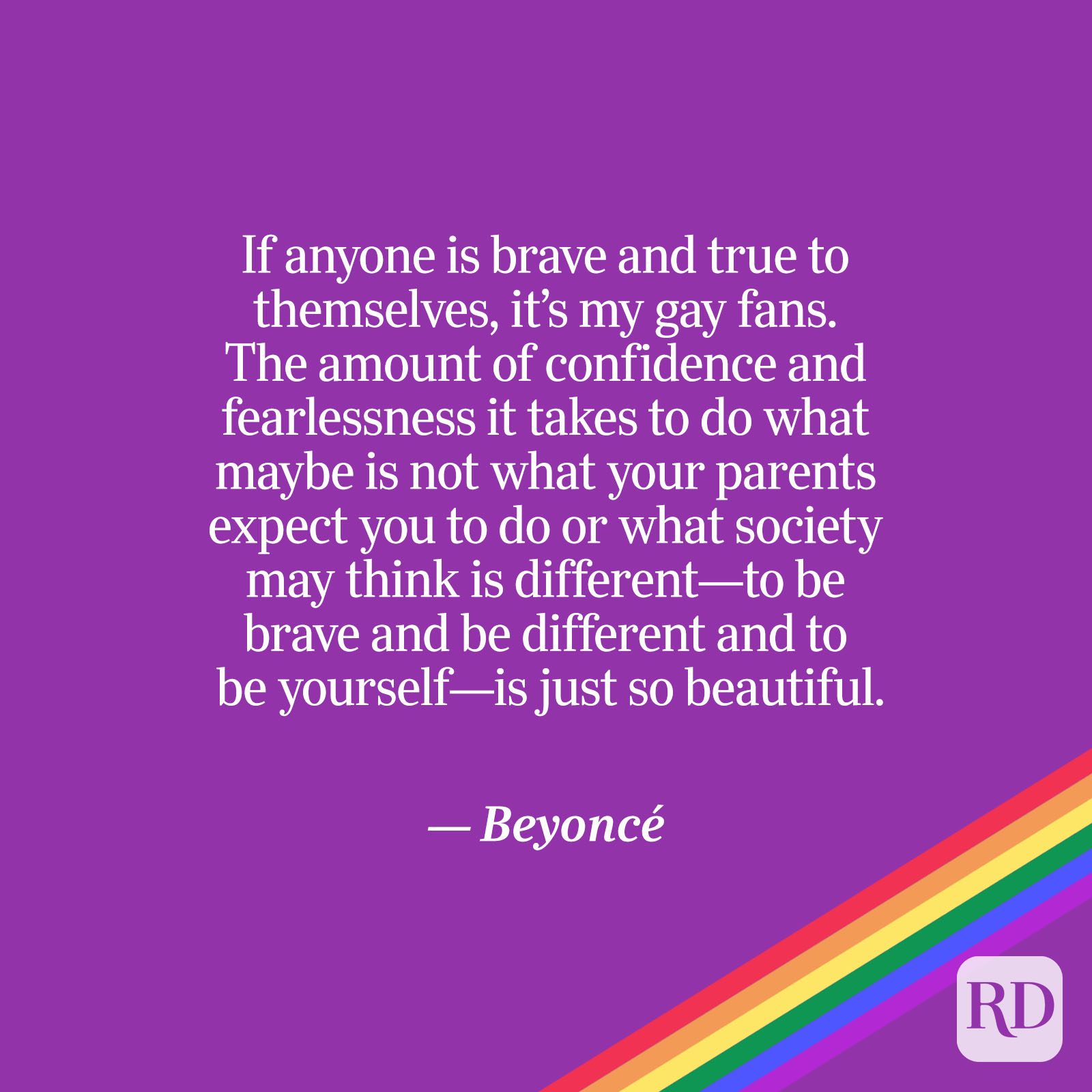 Beyoncé quote on purple with rainbow accent