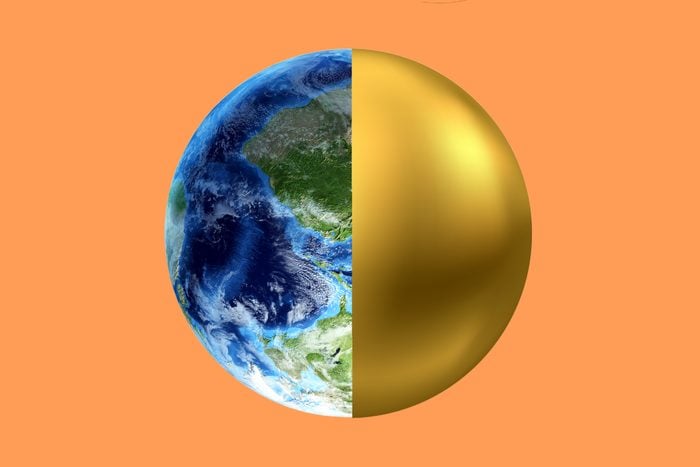 Split Screen Earth And Gold Orb