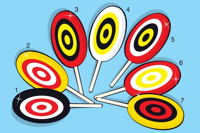 Illustration of seven lollipops on blue background