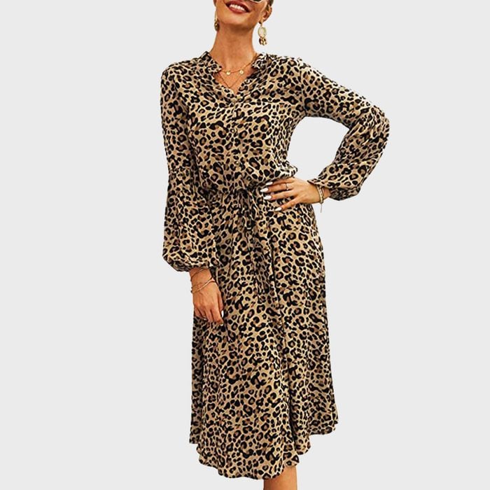 KIRUNDO Women's Midi Leopard Dress