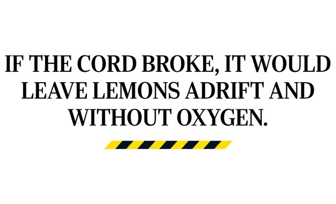 Pull quote reads "If the cord broke, it would leave Lemons adrift and without oxygen."