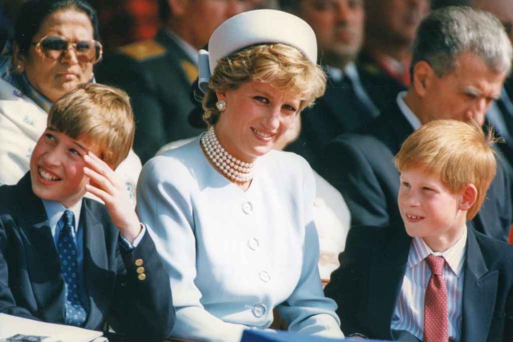 Princess Diana with her sons, Prince William and Prince Harry, in May of 1995