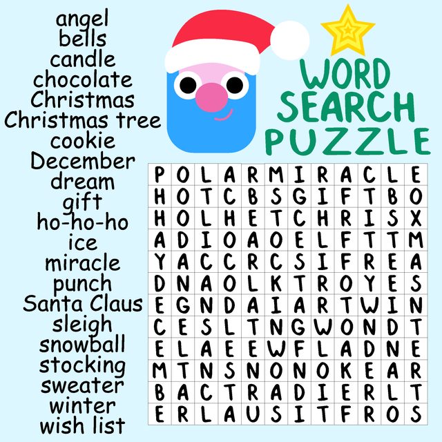 Christmas Word Search Puzzle With Santa Claus 