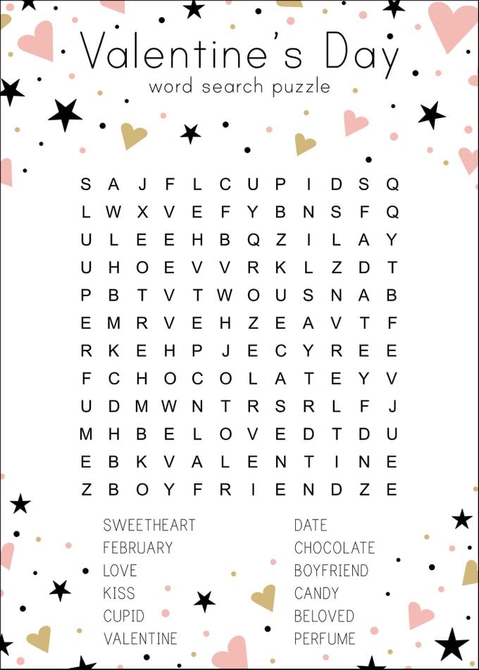 valentine's day holiday word search puzzle