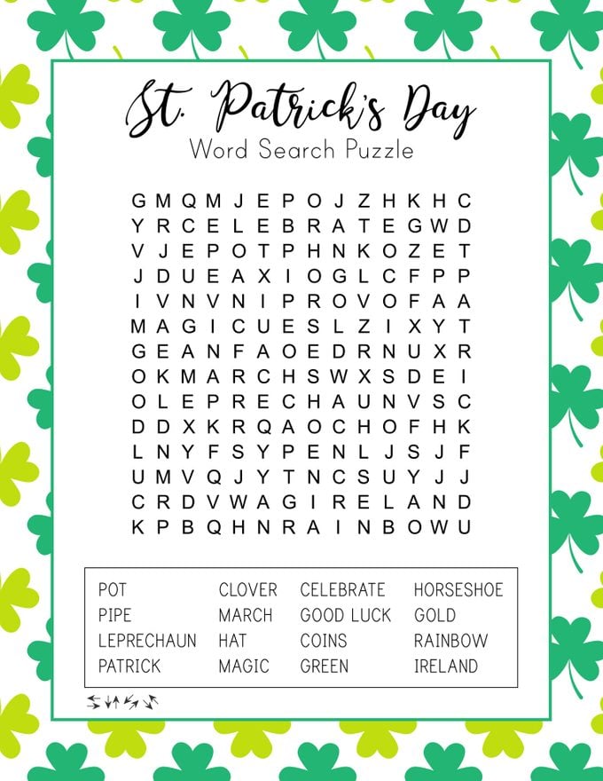 St. Patrick's Day Word Search Puzzle.