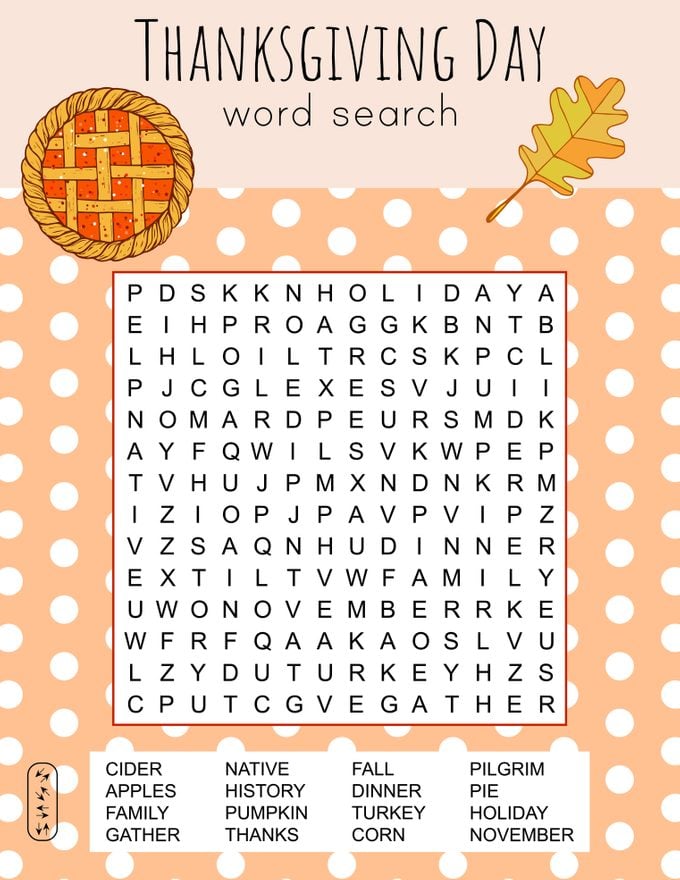 Thanksgiving Day Word Search Puzzle. 