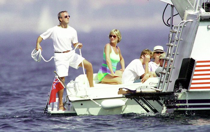 Diana, Princess of Wales and son HRH Prince William are seen holidaying with Dodi Al Fayed (not pictured) in St Tropez in the summer of 1997
