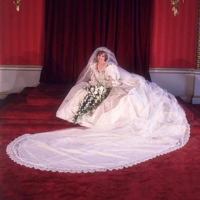 Formal portrait of Lady Diana Spencer in her wedding dress designed by David and Elizabeth Emanuel.