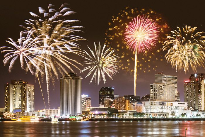 New Orleans Skyline With The Fireworks