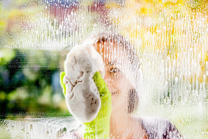 Young Woman Cleaning Windows