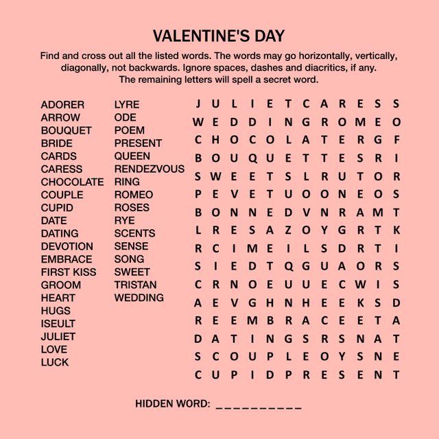 valentine's day word search puzzle
