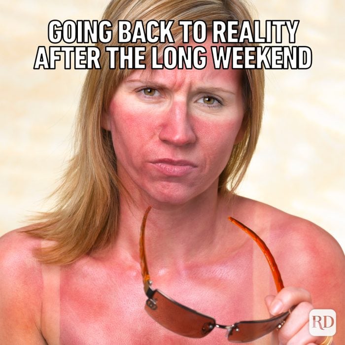Gettyimages 97454532 Woman With A Sunburn Text Going Back To Reality After The Long Weekend Can We Work From The Pool Today