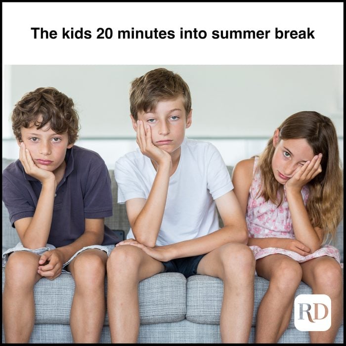Three bored kids sitting on a couch MEME TEXT: The kids 20 minutes into summer break