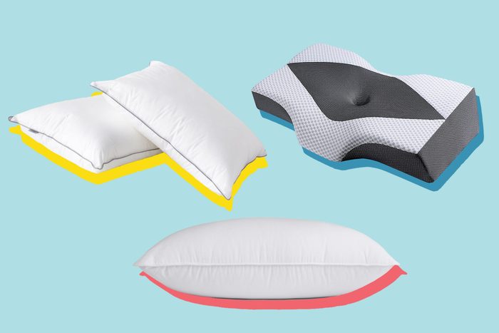 Three pillows on colored backgrounds