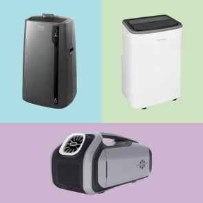 3 Portable Air Conditioners on colored backgrounds