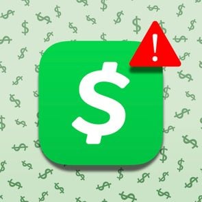 Cash App logo with alert indicator on green background with dollar signs