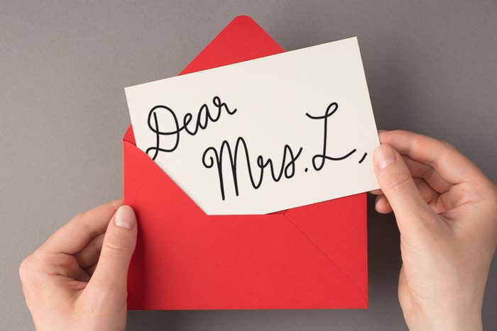letter in envelope reads "dear mrs. L,"