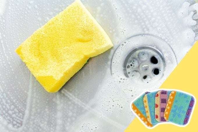 Kitchen Sponge with inset of a fresh kitchen sponge to buy