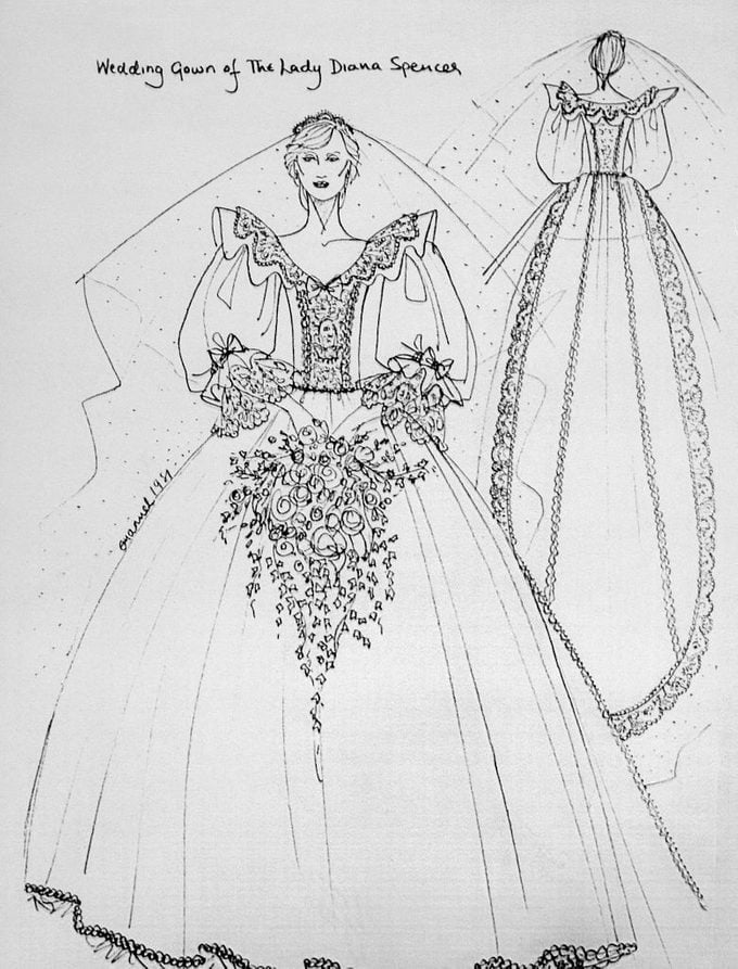 Sketch of Lady Diana's Wedding Dress