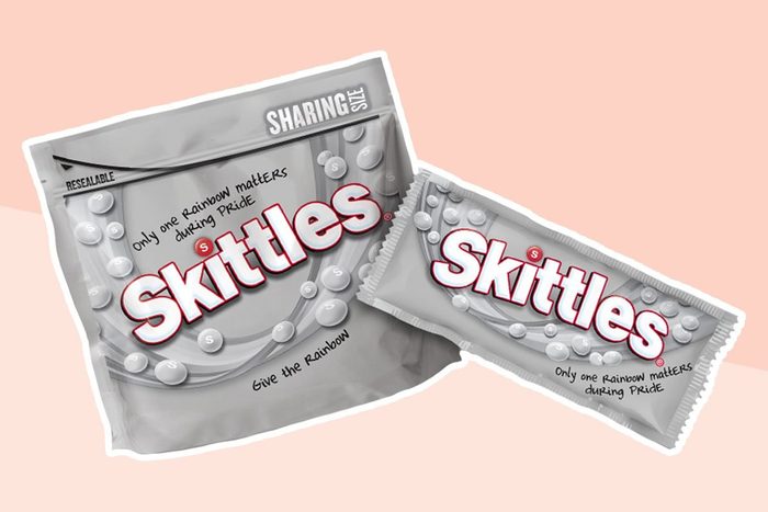 Skittles White Bag during Pride