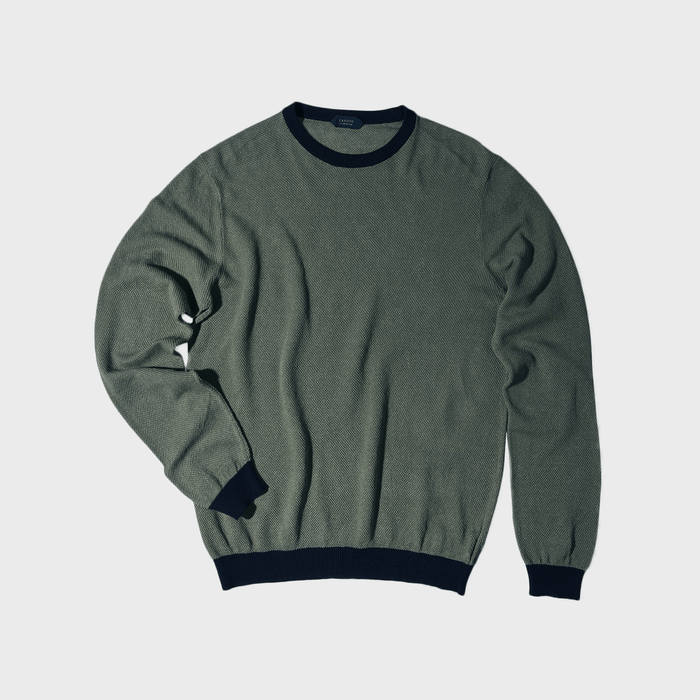Slim Fit Linen Colour Contrast Crewneck Sweater Ecomm Via Slowear