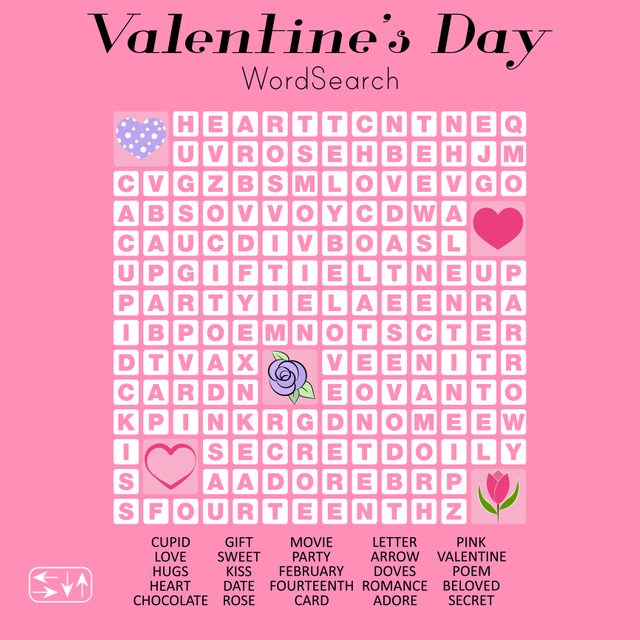 Valentine's Day Word Search Puzzle. Educational Game For Children.