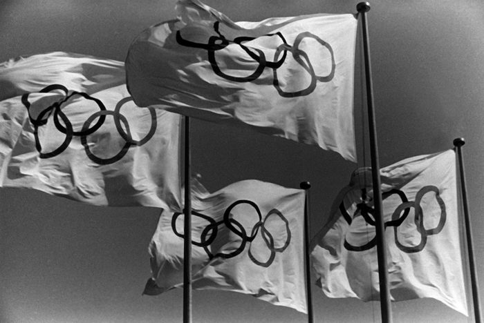 olympic flags wave over the 1936 Olympics In Berlin