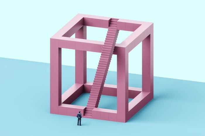 Impossible cube with impossible staircase