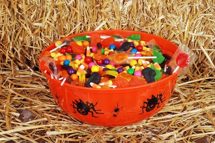 bowl of mixed halloween candy